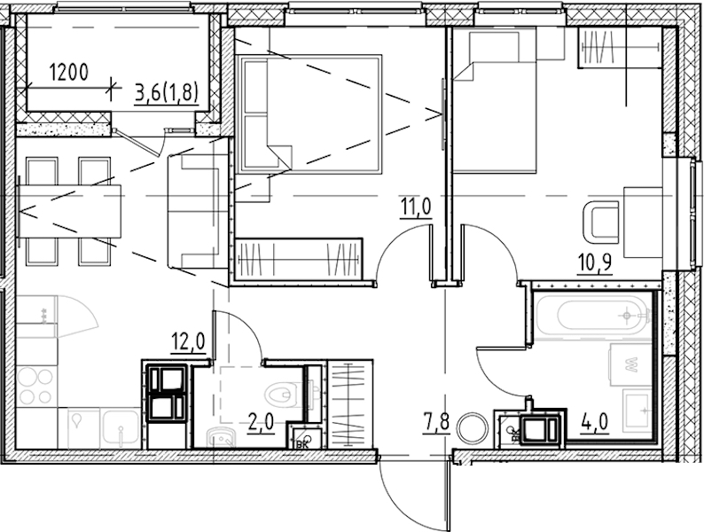 2-комнатная квартира 49.5 м², 8/9 эт., ЖК «Янила Форест»